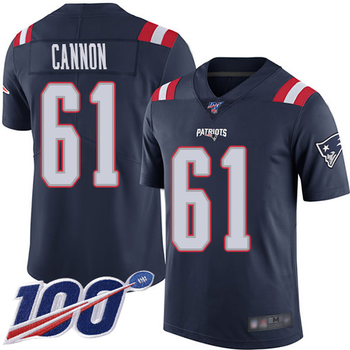 New England Patriots Football #61 100th Season Limited Navy Blue Men Marcus Cannon NFL Jersey